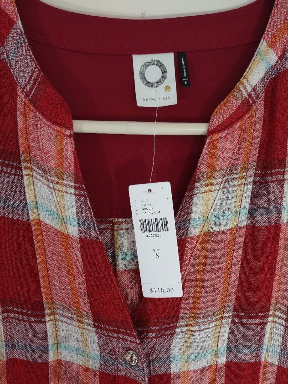 Anthropologie Akemi + Kin Lucie Red Plaid Tunic Top Shirt Size Small NWT - Picture 9 of 11